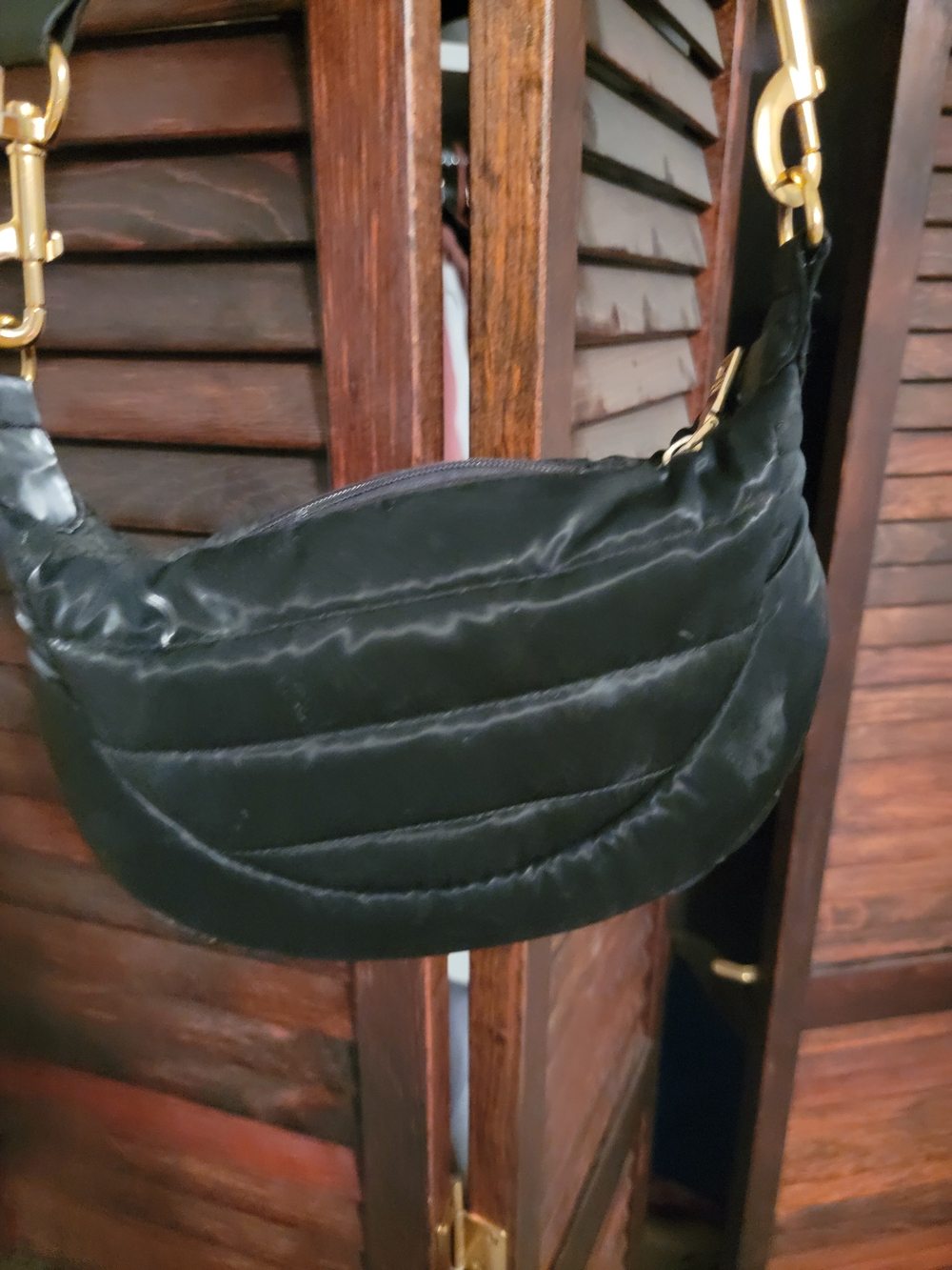 THINK ROYLN Black Quilted Crossbody Bag with Gold Hardware